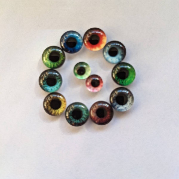 One pair of glass eyes with metal posts 6mm - 12mm various colours