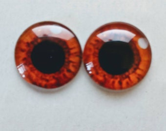 One pair of glass eyes amber with metal post, choose size