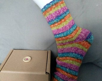 Handmade knitted socks size 6 to 8 UK foot measures 9 inches heel to toe Made in the UK