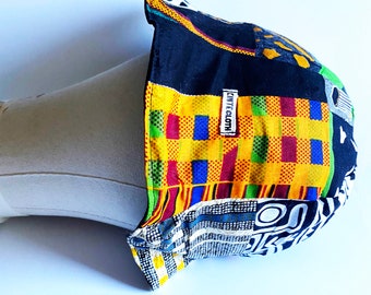 Reversible Bucket hat, Side one- Patch work Ankara Print fabric, Side two- Mud Cloth Print on cotton
