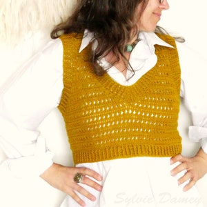 NO gauge CROCHET "Camargue" vest PATTERN, any size, crop top for women / unisex sweater (pdf)