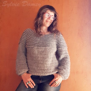 CROCHET PATTERN, &quot;Vercors&quot; sweater with textured yoke, seamless top down jumper