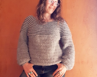 CROCHET PATTERN, "Vercors" sweater with textured yoke, seamless top down jumper