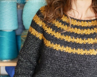 PATRON de pull "Mélopée" au CROCHET, sans coutures en top down