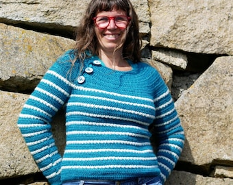 Crochet pattern for women's mariniere sweater - Marin d'Odouce sweater - Pdf tutorial to make striped mariniere-style sweater for women