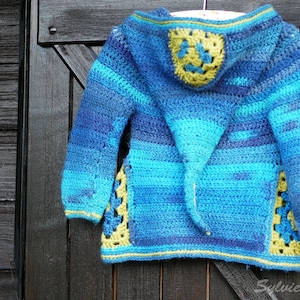 CROCHET PATTERN for boys and girls kids elf hooded cardigan, sweater coat hoodie size 2T to 8 year old - Ermeline