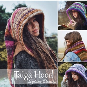 CROCHET PATTERN, fairy elf hood, "Taïga" pixie hood crochet tutorial in PDF