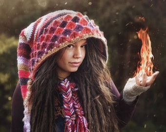 CROCHET PATTERN, fae elf hood, "Lauwis dragon" pixie hood crochet tutorial in PDF