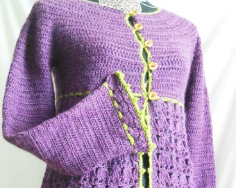 CROCHET PATTERN Ombeline cardigan, pdf, Women's sweater with empire waist, easy lace