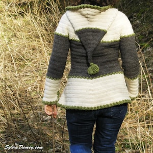 CROCHET PATTERN for women's hooded jacket size XS to Xl, Léontine, English, dutch and french pdf