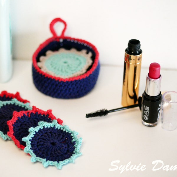 CROCHET PATTERN, Reusable makeup pads and storage basket, for a zero waste bathroom (digital download pdf)