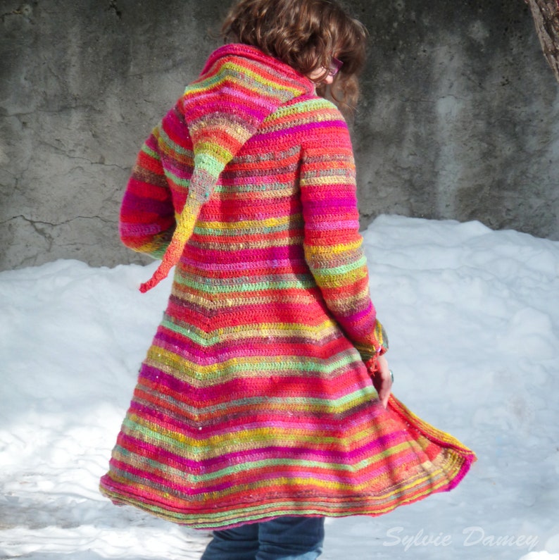 CROCHET PATTERN, Boréal coat, PDF to crochet a hooded elfin fairy coat English, German or French image 1
