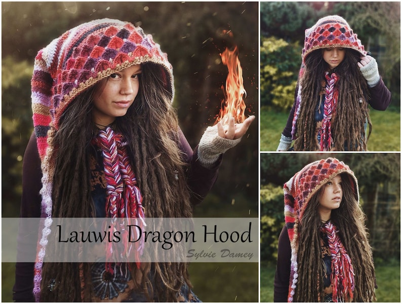 2 CROCHET elf hoods PATTERNS in PDF, Taïga & Lauwis Dragon hoods, pixie fairy hats for adults and kids image 6