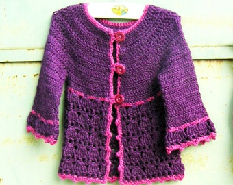 Roseline cardigan - Crochet pattern pdf - for little girls age 4 to 10 with bonus baby and toddler sizes