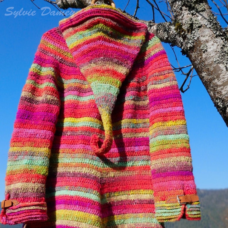 CROCHET PATTERN, Boréal coat, PDF to crochet a hooded elfin fairy coat English, German or French image 8