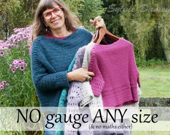 No gauge, Any size CROCHET sweater PATTERN - SaperliPOPette jumper, Innovative tutorial for Boxy pullover