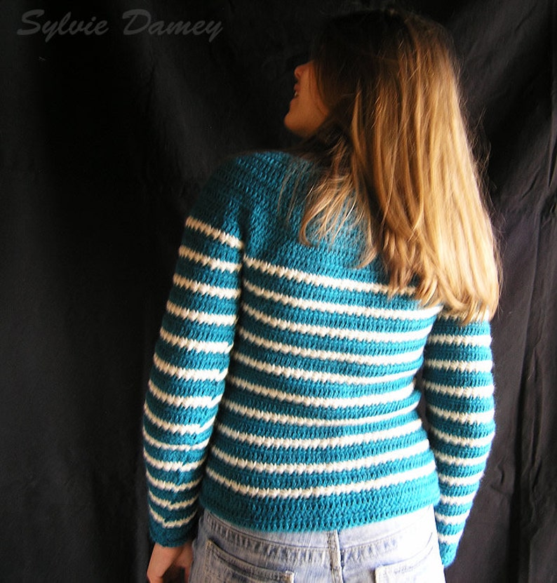 Crochet pattern for women's mariniere sweater - Marin d'Odouce sweater - Pdf tutorial to make striped mariniere-style sweater for women image 6