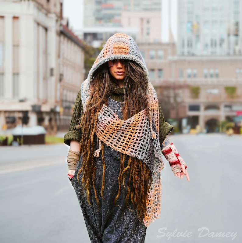 CROCHET post apocalyptic hood PATTERN in pdf, Wastelander hood dystopian ninja assassin image 1