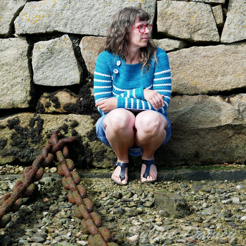 Crochet pattern for women's mariniere sweater - Marin d'Odouce sweater - Pdf tutorial to make striped mariniere-style sweater for women image 4