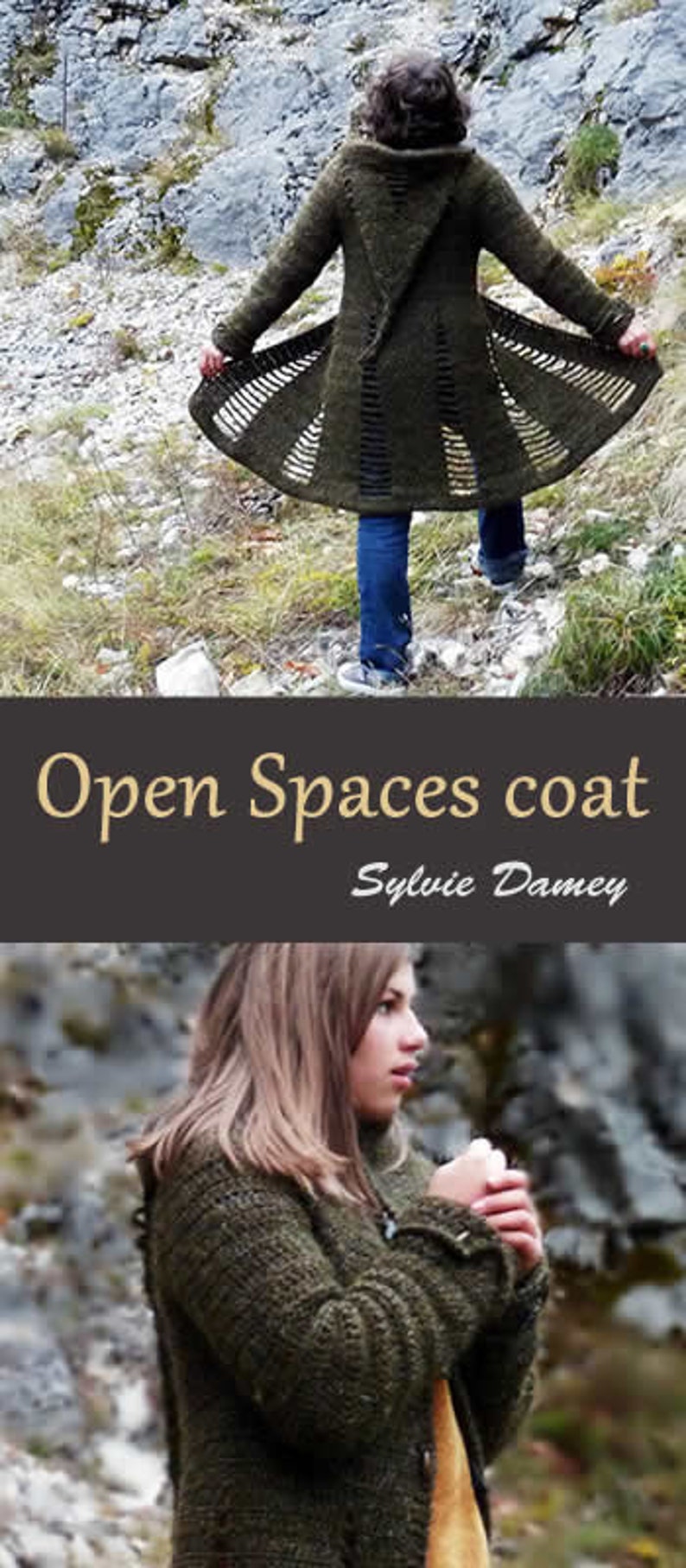 Open Spaces coat Crochet pattern PDF to make a women's coat with optionnal long hood Sizes XS to XL image 10
