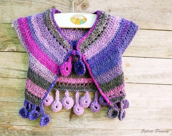 Dancing poppies baby bolero, PDF crochet PATTERN, baby and toddler cardigan sweater
