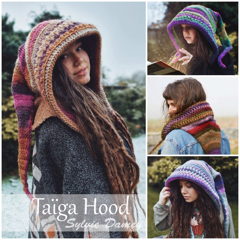 2 CROCHET elf hoods PATTERNS in PDF, Taïga & Lauwis Dragon hoods, pixie fairy hats for adults and kids image 2