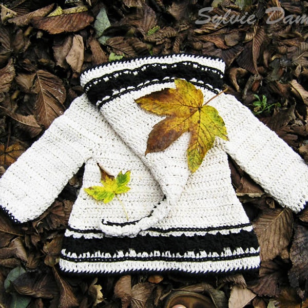 PATRON CROCHET - Lutin Marguerite,  tuto en PDF pour crocheter un gilet à capuche pour bébés 6 mois à 2 ans