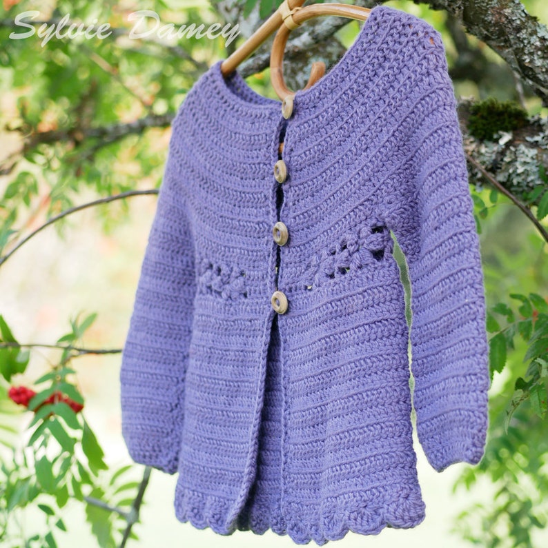Mini Marguerite cardigan PDF crochet pattern Todler and girls sizes with daisy motif Easy crochet w/ Instant download image 7