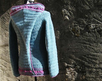 PATRON CROCHET Lutine des Fleurs, gilet veste femme à longue