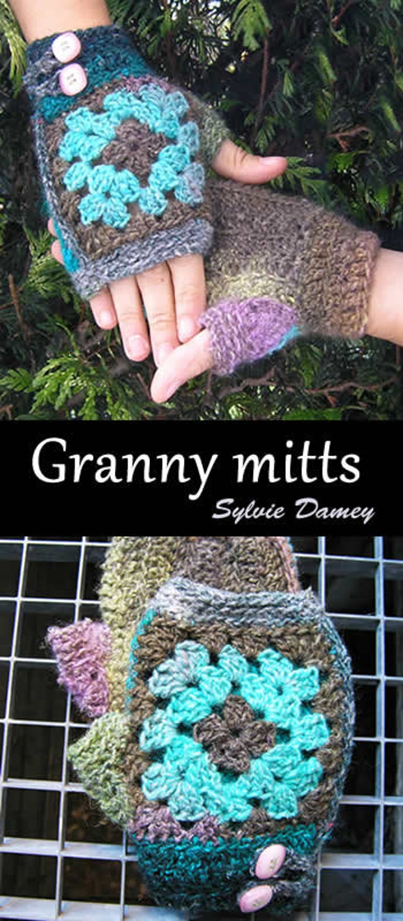 CROCHET PATTERN Granny mitts Tutorial in PDF to crochet granny square fingerless gloves with Noro Silk Garden yarn image 7