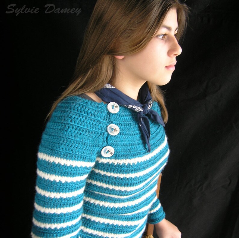 Crochet pattern for women's mariniere sweater - Marin d'Odouce sweater - Pdf tutorial to make striped mariniere-style sweater for women image 9