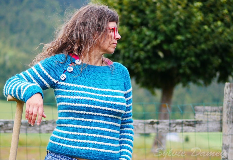 Crochet pattern for women's mariniere sweater - Marin d'Odouce sweater - Pdf tutorial to make striped mariniere-style sweater for women image 7