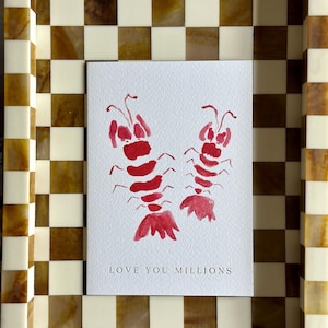 Aquarelle nautique homard anniversaire voeux couple carte, carte de t'aime, cadeau d'anniversaire mari femme