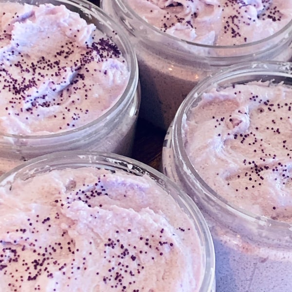 Lavender Marshmallow Foaming Body Scrub 4 oz. Lavender Body Polish. Marshmallow Soap Scrub. Lavender Marshmallow Sugar Scrub