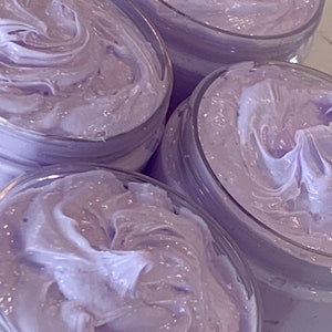 Lavender Marshmallow Shower Parfait Cream Soap 4oz. Lavender Marshmallow Whipped Soap. Vegan Body Wash. Lavender Soap in a Jar
