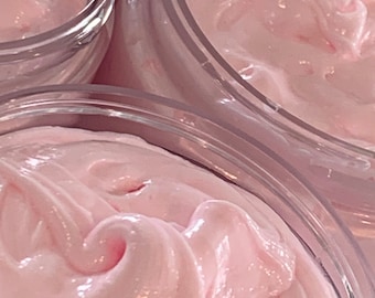 Watermelon Fresca Shower Parfait Cream Soap 4oz -- a decadent treat for the bath. Watermelon, Lime, Basil, and Mint Whipped Soap in a Jar