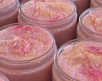 Pink Sugar Whipped Sugar Scrub 4oz. Moisturizing Vegan Body Scrub. Made from Scratch. Pink Sugar Body Scrub