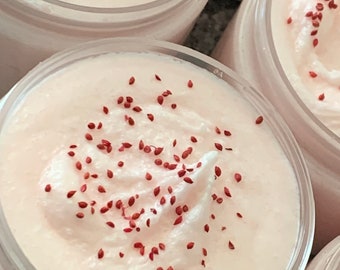 Rose Jam type Whipped Sugar Scrub 4oz. Emulsifying Scrub. Moisturizing Vegan Body Scrub. Rose Body Polish.