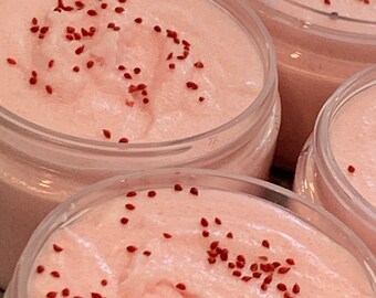 Watermelon Fresca Whipped Sugar Scrub 4 oz. Vegan Sugar Scrub. Watermelon, Lime, Basil, and Mint Body Scrub.