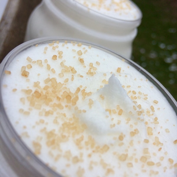 Wood Sage & Sea Salt Whipped Sugar Body Scrub 4oz. Vegan body scrub. Shea Butter Body Scrub.