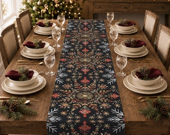 Christmas Table Runner, Farmhouse Christmas Table Decor, Scandinavian Snowflake Runner, Winter Dining Table Runner, Holiday Home Decor