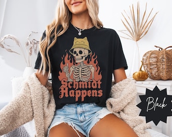 Schmidt Happens Shirt – Funny Skeleton Cat Hat Tee – New Girl Quote T-Shirt – Dark Humor Graphic Tee – Comfort Colors Vintage Gift