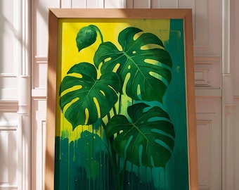 Arte mural de monstera tropical, pósteres verticales mate, decoración botánica, láminas de naturaleza, decoración del hogar, regalo para amantes de las plantas