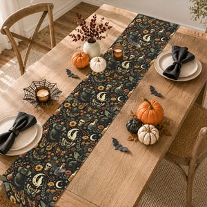 Halloween-tafelloper - Celestial Gothic Home Decor - Fall Floral Witchy linnen, Samhain Dining Altaardoek, Decor Halloween Party, seizoensgebonden