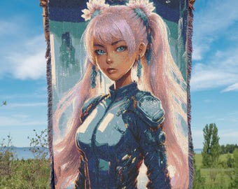 Manta tejida inspirada en el anime, acogedora para fans, perfecta para decorar el hogar, regalo para amantes del anime, manta acogedora para interiores, anime acogedor.