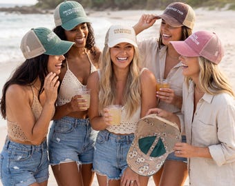 Bachelorette Hats for Bride & Crew, Ponytail Hat, Lake Bachelorette Party Hats, Bridal Party Gifts, Scottsdale Bach Hats