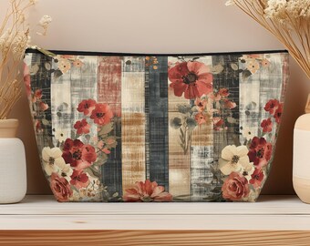 Personalized Makeup Bag Vintage Floral Patchwork Travel Pouch T Bottom Cosmetic Organizer Gift For Her Bridesmaid Boho Floral Zipper Bag