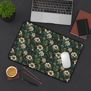 Floral Desk Mat, Nature-Inspired Office Decor, Botanical Mouse Pad, Green Desk Blotter, Leaf Desk Protector, Office Desk Accessory
