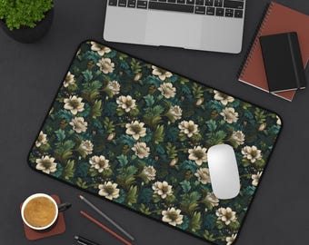 Floral Desk Mat, Nature-Inspired Office Decor, Botanical Mouse Pad, Green Desk Blotter, Leaf Desk Protector, Office Desk Accessory