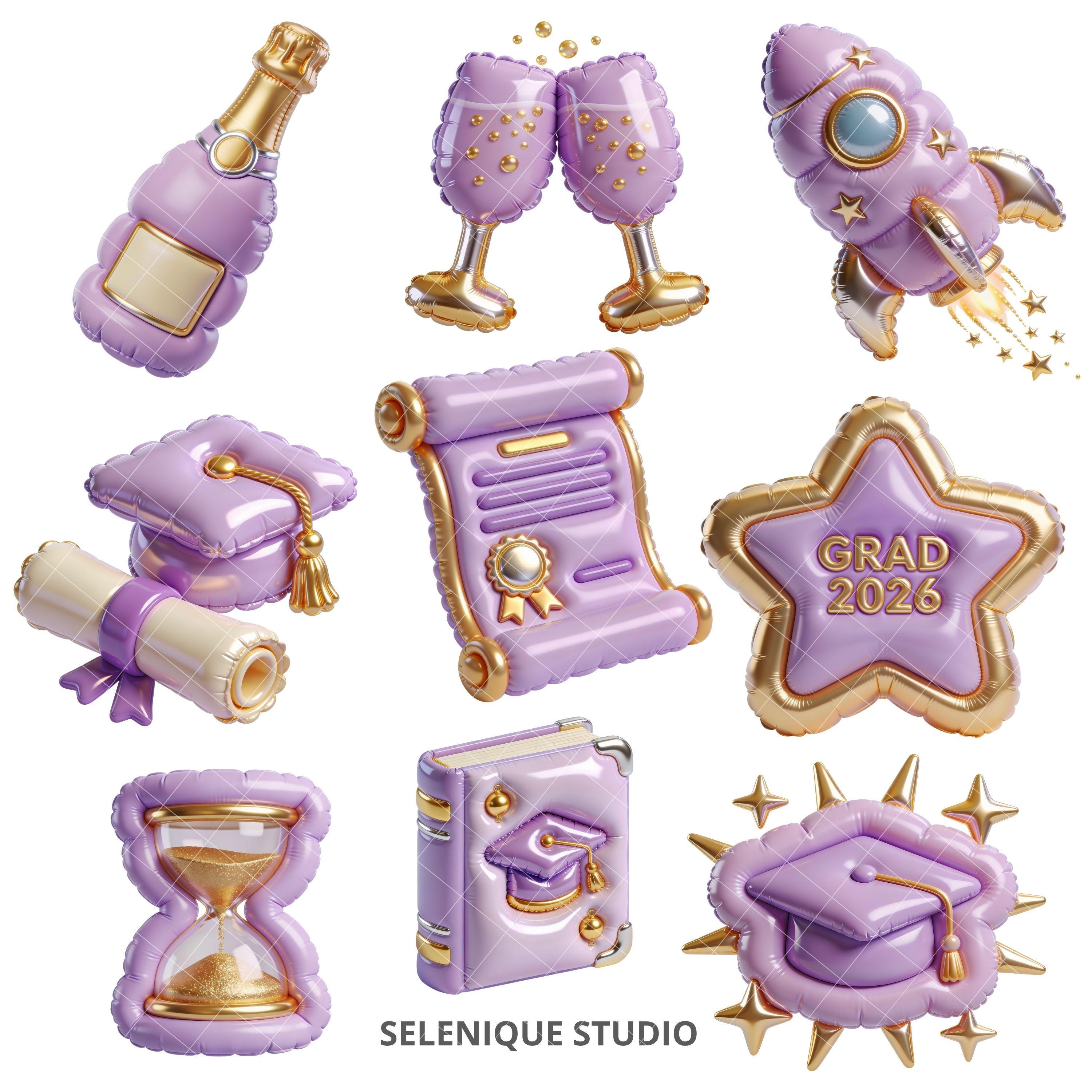 Lilac Graduation Clipart | Puffy 3D Class of 2026 PNG (digital Download ...